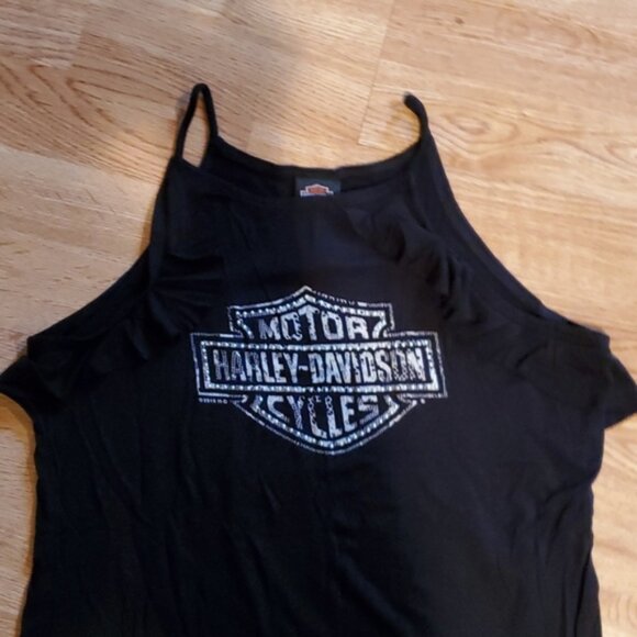 NWT - Harley-Davidson® Women's - Black Long Ruffle Tank XL - Picture 4 of 10